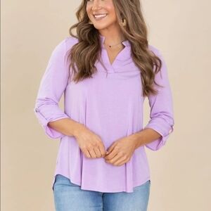 NWT Dear Scarlett Womens Size Medium Lilac Tunic Blouse Top With 3/4 Sleeves